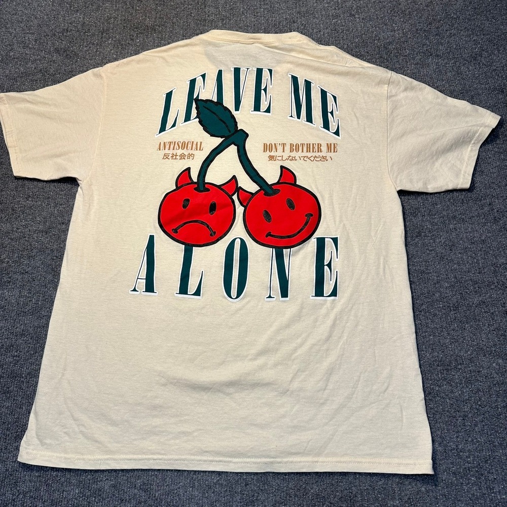 Eighty Eight Brand Leave Me Alone Antisocial Cherry Graphic Tee Mens Large Cream